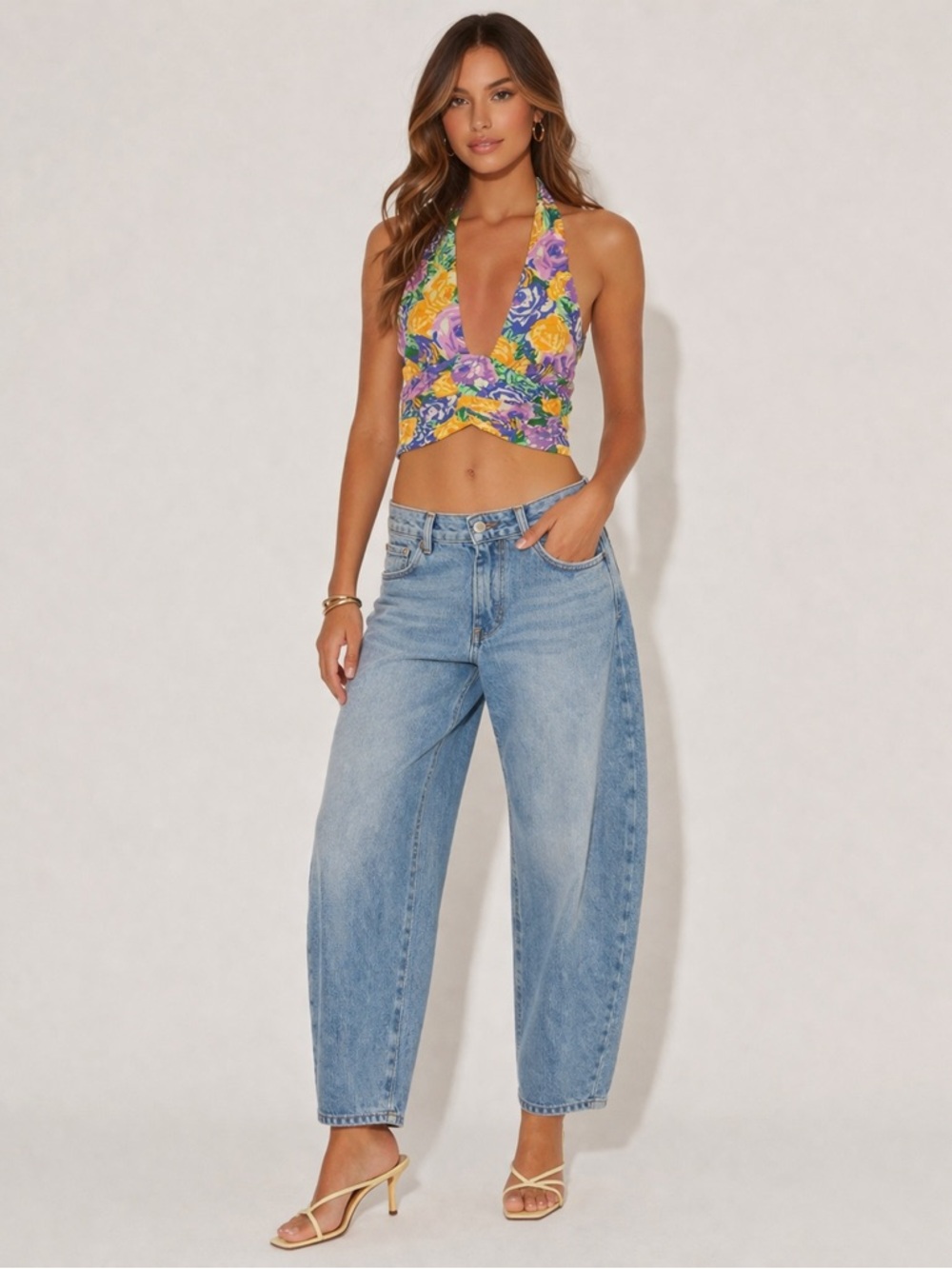 Zara Y2K Floral Halter Crop Top – Going Out Top – Multicolor - Size XS